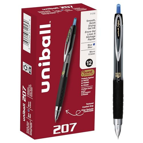 uni-ball 61256 207 Retractable Gel Pens, Micro Point (0.5mm), Blue, 12 Count | Amazon (US)