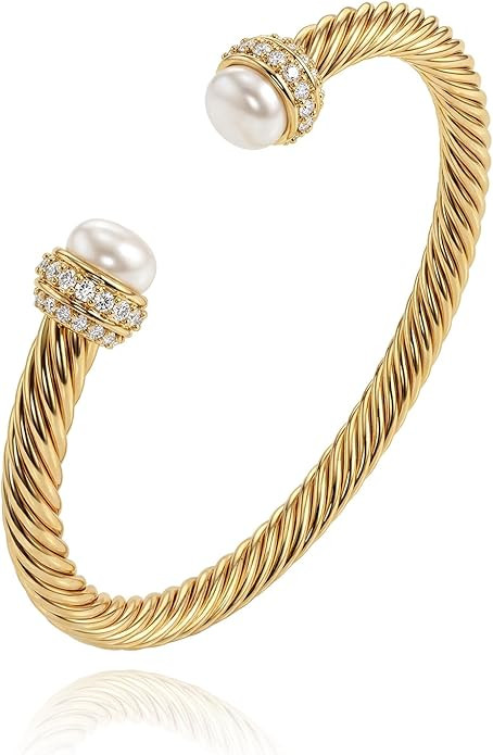 Fettero Gold Cuff Bangle Bracelets for Women - 14K Plated Adjustable Open Cuff Gold Bangles Charm... | Amazon (US)