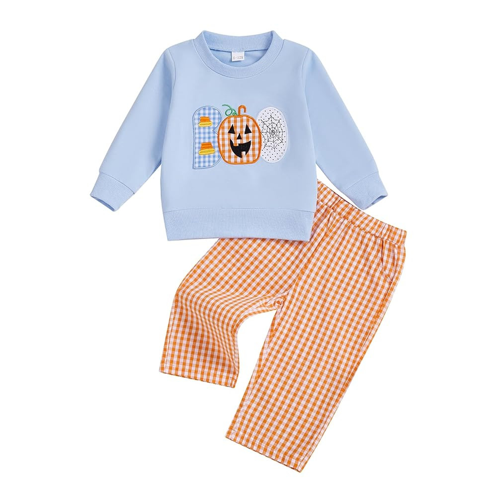 Toddler Baby Boy Thanksgiving Outfit Turkey Crewneck Sweatshirt Long Sleeve Shirt Plaid Pants Cut... | Amazon (US)