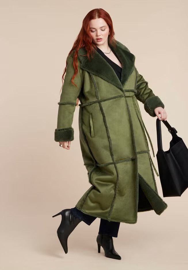 Long Sherpa Lined Coat | Eloquii