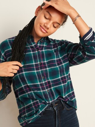 Oversized Plaid Flannel Boyfriend Tunic Shirt for Women | Old Navy (US)