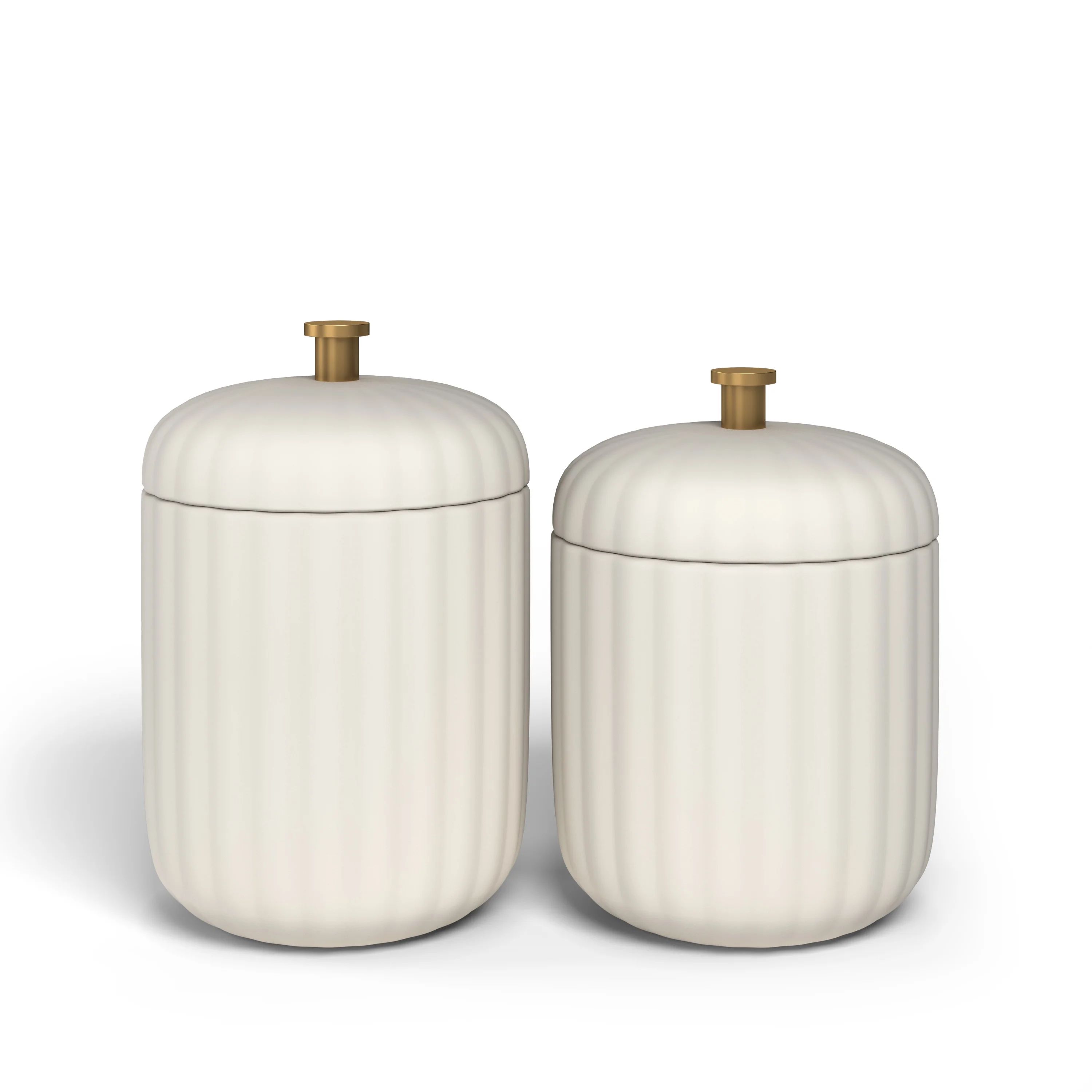 Beautiful Fluted Stoneware 2-Piece Vanity Jar Set by Drew Barrymore, Off White - Walmart.com | Walmart (US)