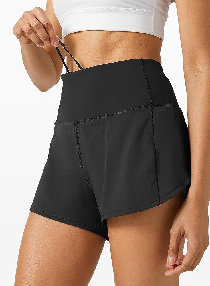 Dokotoo Womens High Waist Secure Back Pocket Built-in Liner Coverage Yoga Running Workout Shorts | Amazon (US)