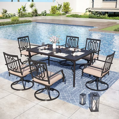 Captiva Designs 7pc Patio Dining Set with Geometric Pattern Rectangle Table & Swivel Metal Chairs | Target