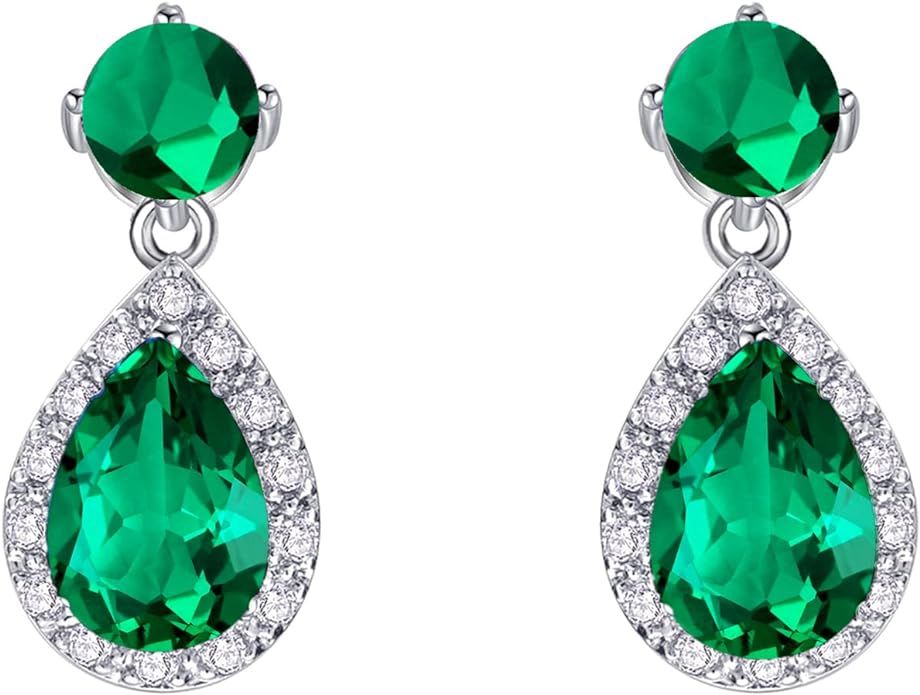 VONSSY Drop Dangle Earrings | Gemstones Waterdrop Teardrop White Gold Plated Crystal Hanging Cubi... | Amazon (US)