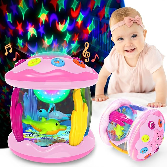 Baby Toys 6-12 Months - Musical Light Up Rotating Toys, Pink Ocean Projector for Infant 9-12-18 M... | Amazon (US)