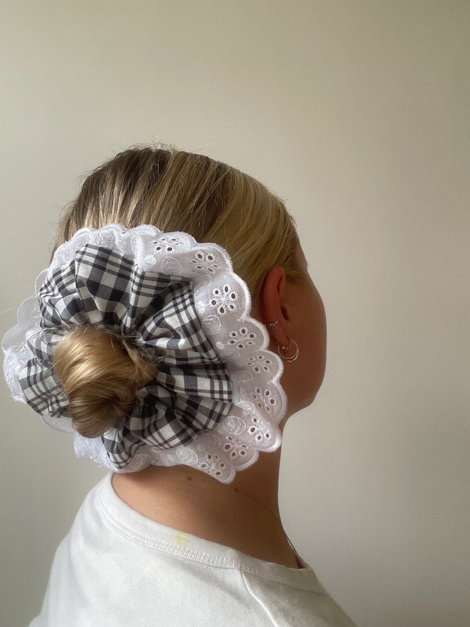Giant navy blue and gingham scrunchie | Etsy (UK)