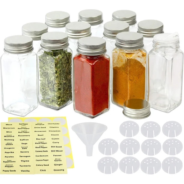 Simple Houseware Spice Jars 4 Ounce Square Bottles W/Label, 12 Pack | Walmart (US)