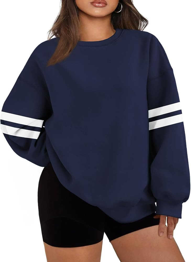 Eytino Women Plus Size Sweatshirts Crewneck Long Sleeve Oversized Pullover Tops Striped Fall Fash... | Amazon (US)