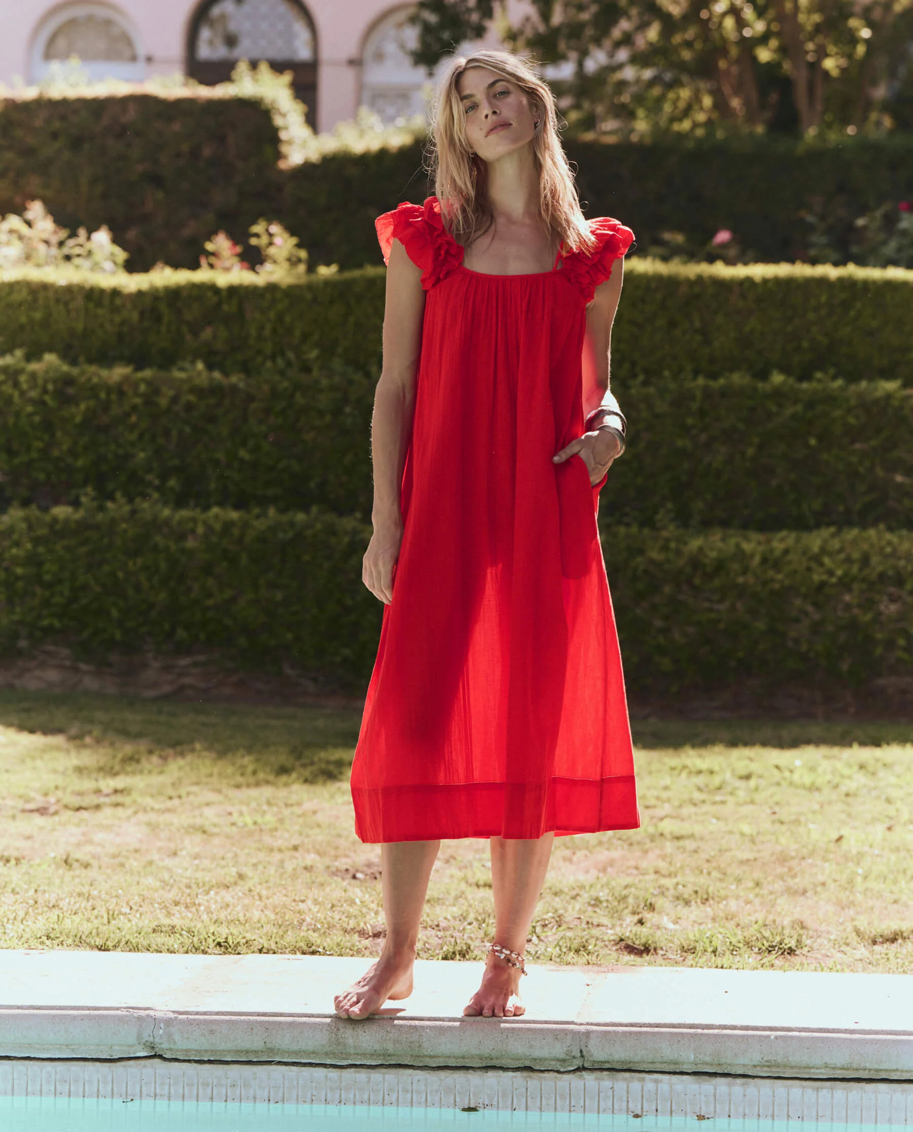 The Ruffle Coverup. -- Hot Red | THE GREAT.