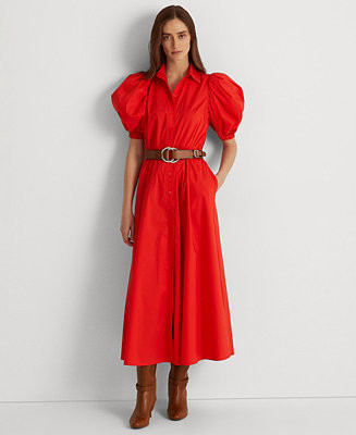 Lauren Ralph Lauren Puff-Sleeve Cotton Midi Dress & Reviews - Dresses - Women - Macy's | Macys (US)