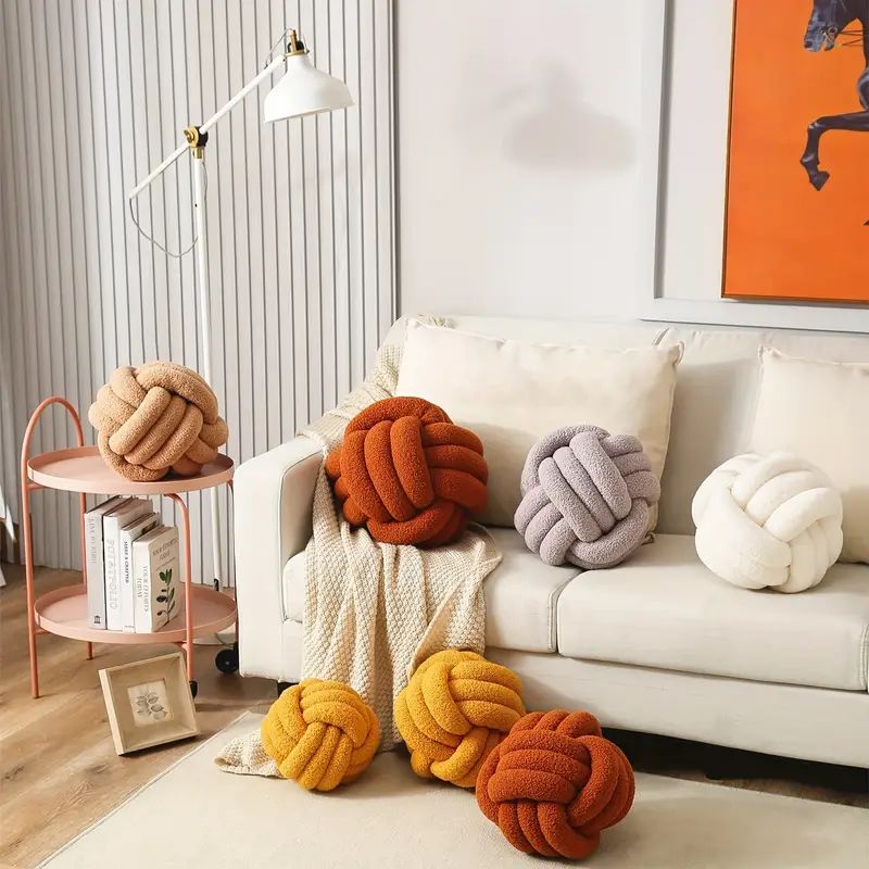 Hand woven Knotted Ball Pillow Soft Sherpa Home Decorative - Temu | Temu Affiliate Program