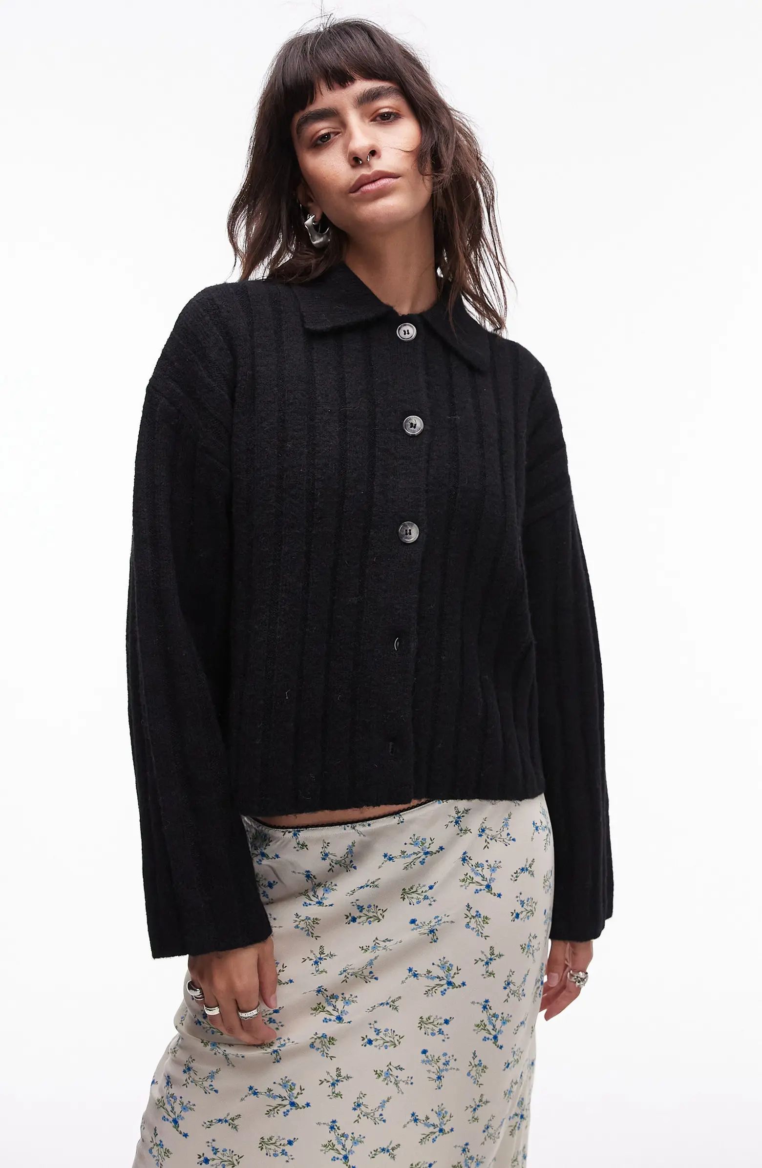 Topshop Rib Collared Cardigan | Nordstrom | Nordstrom