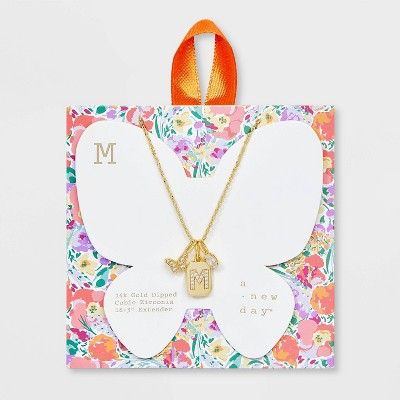 14K Gold Dipped Cubic Zirconia Initial "M" Butterfly Pendant Necklace - A New Day™ Gold | Target