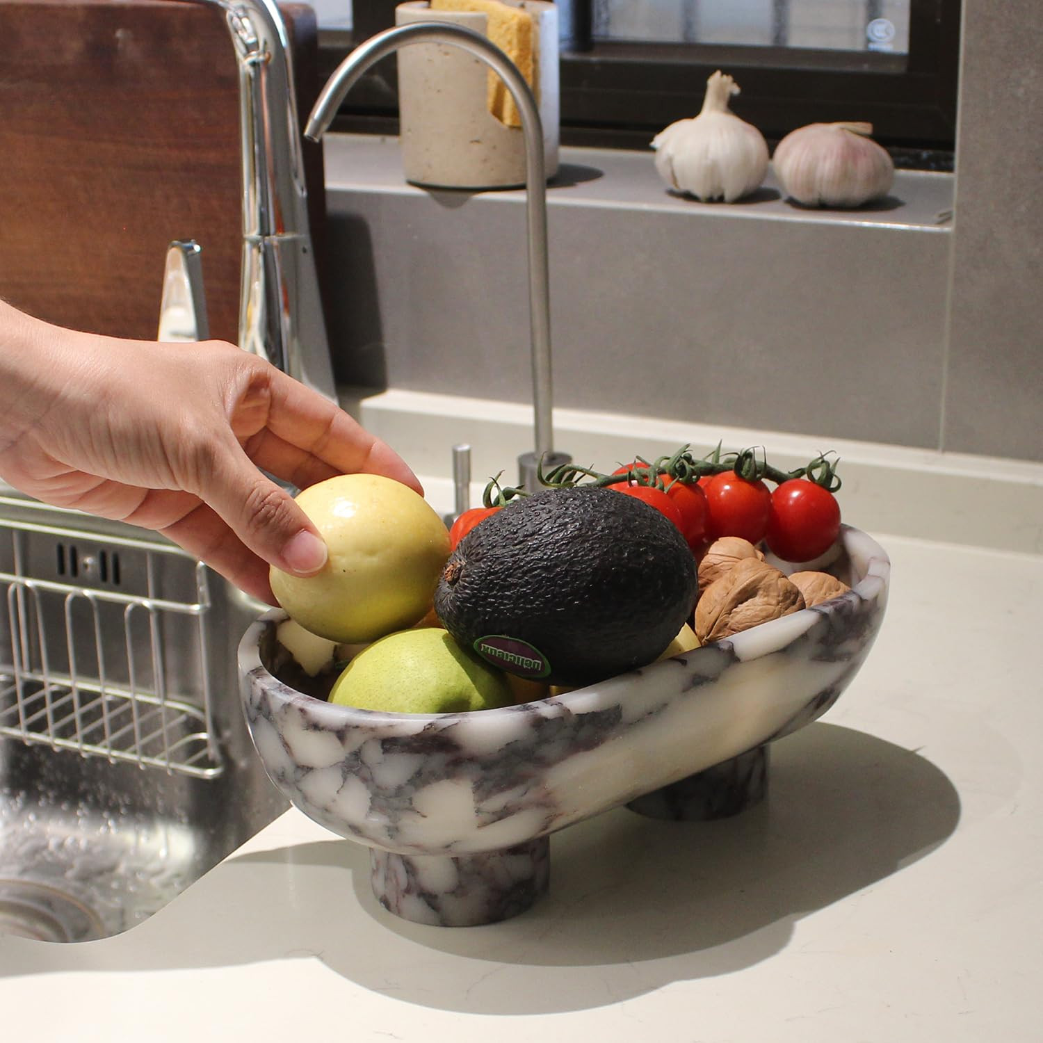 Nawgnail Natural Oval Calacatta Viola Marble Fruit Bowl for Kitchen Counter 10", Large Decorative... | Amazon (US)