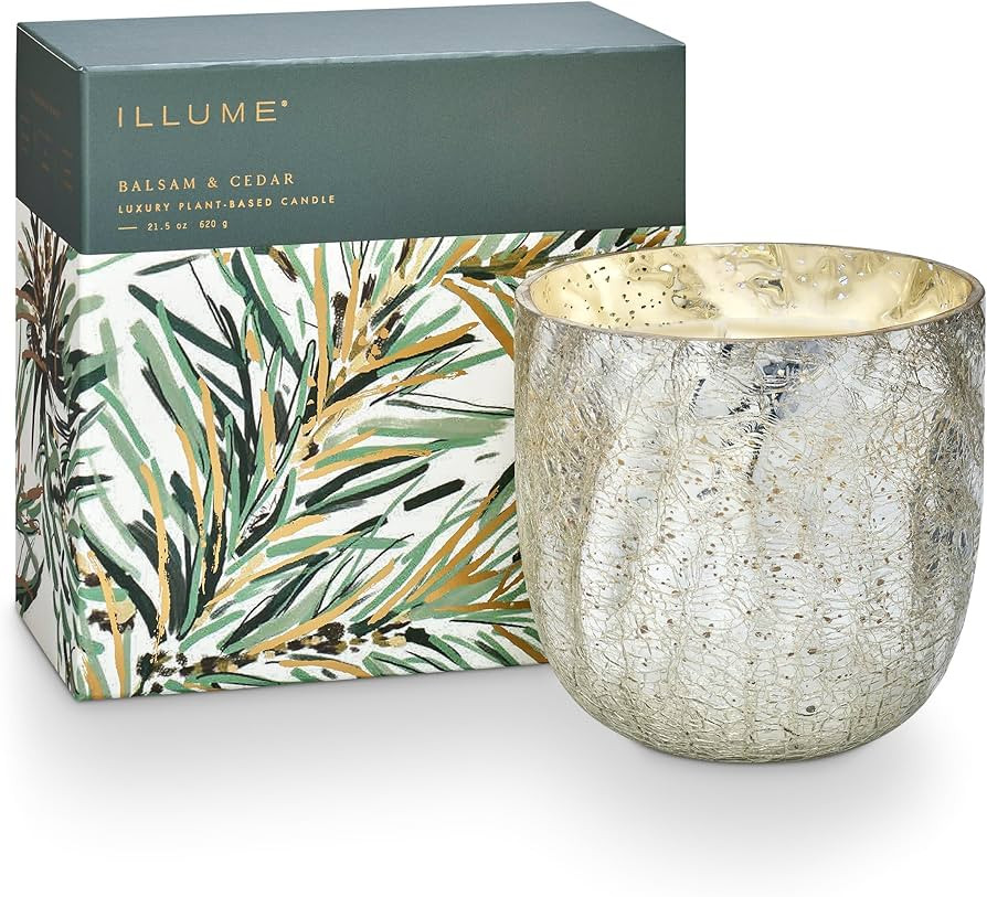 ILLUME Large Boxed Crackle Glass Candle, Balsam & Cedar | Amazon (US)