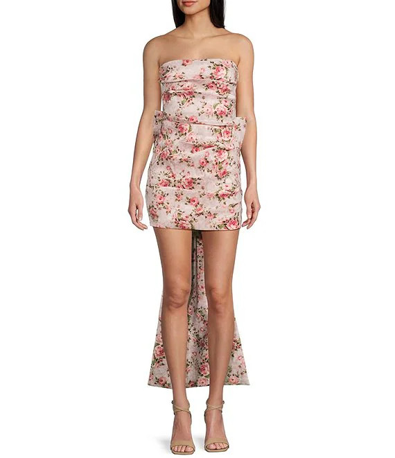 Floral Printed Strapless Bow Back Dress | Dillard's