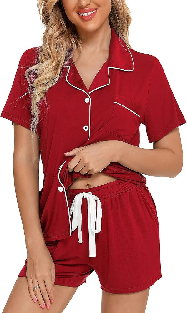 Samring Womens Pajamas Set Short Sleeve Sleepwear Button Down Nightwear Shorts Soft Pj Sets S-XXL | Amazon (US)