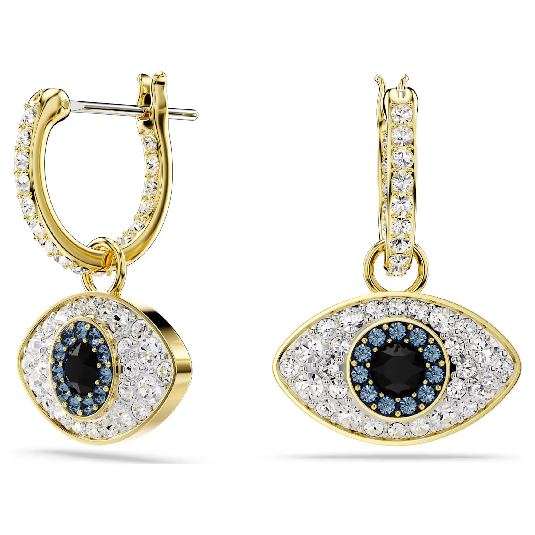 Symbolica drop earrings, Evil eye, Blue, Gold-tone plated by SWAROVSKI | SWAROVSKI