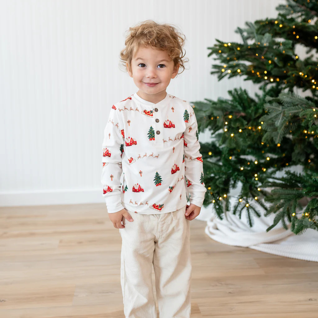 Long Sleeve Toddler Henley Tee in Santa Sleigh | Kyte Baby