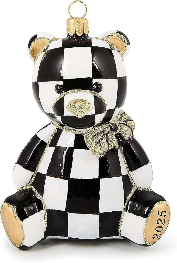MACKENZIE-CHILDS Glass Ornament, Christmas Tree Decoration, Black-and-White Courtly Bear | Amazon (US)