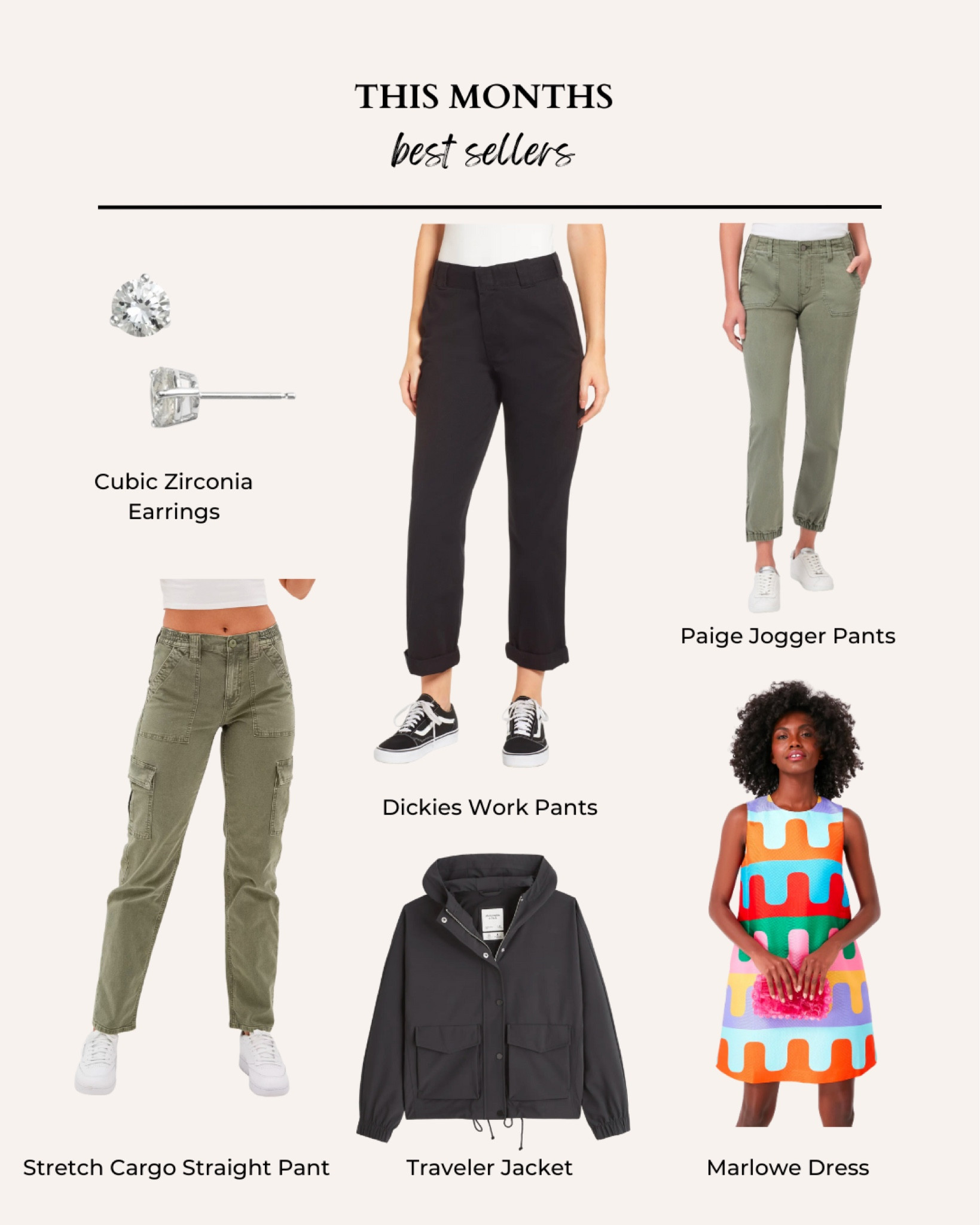May 2023 Best Sellers

*Stretch Cargo Straight Pants
*Mayslie Joggers
*Traveler Jacket – SOLD OUT
*Crop Work Pants
*Cubic Zirconia Earrings
*Marlowe Dress

#LTKunder100 #LTKFind #LTKstyletip