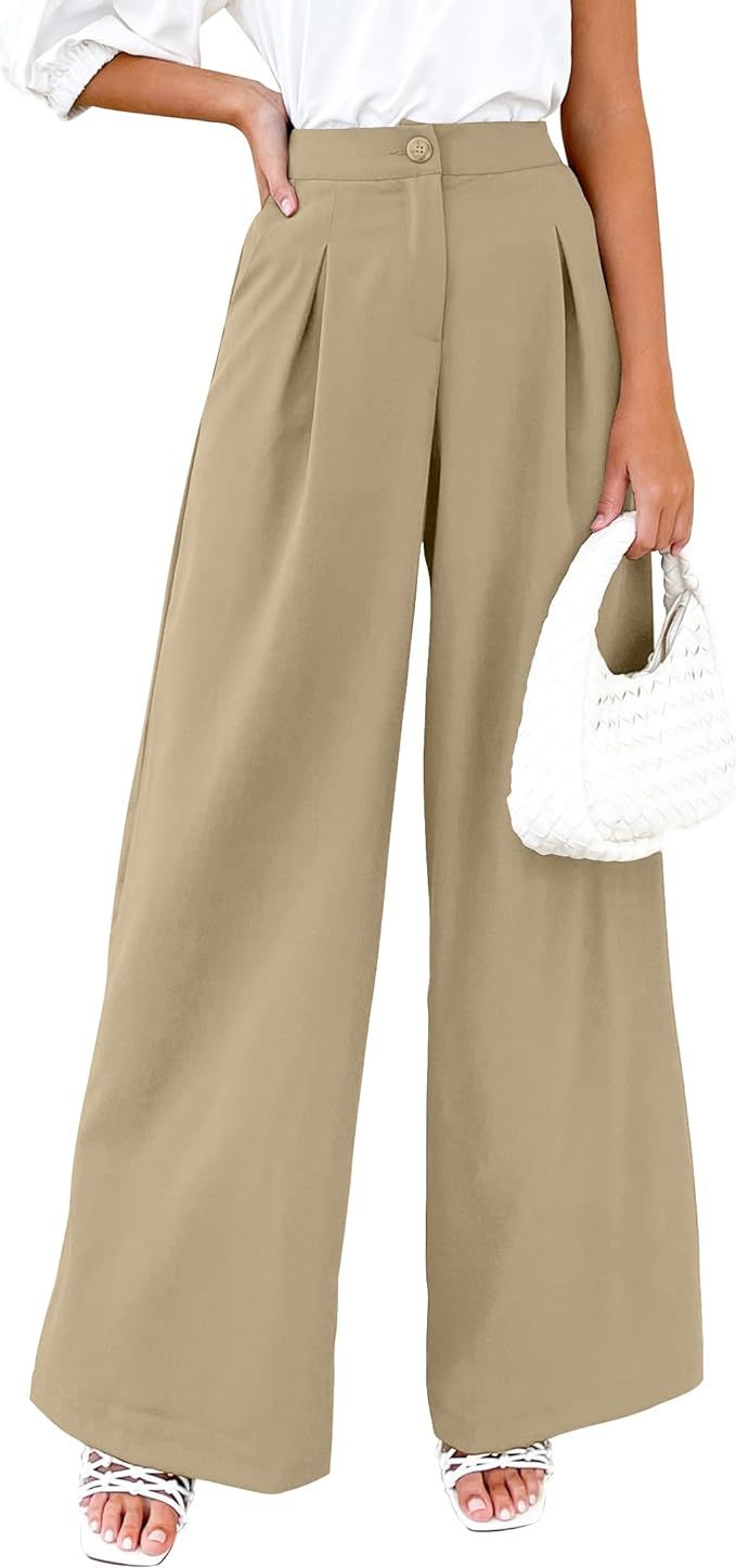 MIROL Women's Wide Leg Palazzo Pants Elastic High Waist Trousers Comfy Work Suit Pants with Pocke... | Amazon (US)