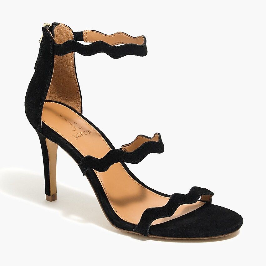 Three-strap scalloped suede heels | J.Crew Factory