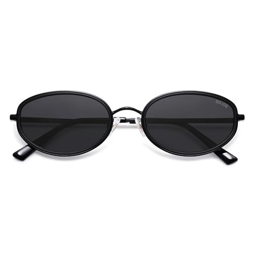 SOJOS Trendy Oval Polarized Sunglasses for Women Men, 80s 90s Chic Retro Vintage Sunnies SJ1248, Black/Grey | Amazon (US)