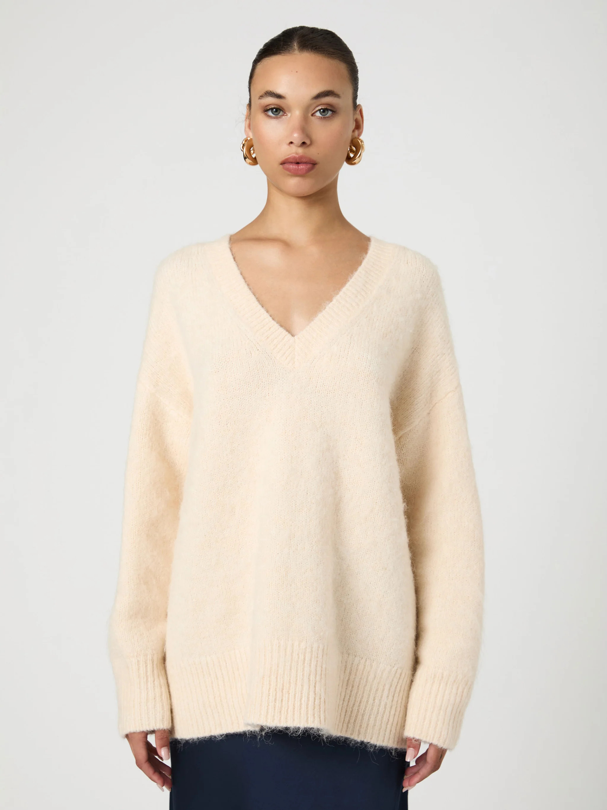Fluffy Knit V Neck Oversized Sweater | French Connection (US)