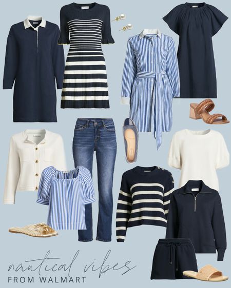 The cutest new Walmart fashion finds with the perfect nautical spin for spring outfits! Includes a classic striped shirtdress, rugby dress, lady wearer, striped sweater with button shoulder, my favorite $18 jeans, striped blouse, and the cutest loungewear set! Also linking a few favorite shoe finds!
.
#ltkover40 #ltkfindsunder50 #ltkfindsunder100 #ltkmidsize #ltkseasonal #ltkshoecrush #ltkstyletip #ltkworkwear #ltksalealert coastal grandmother aesthetic, preppy outfit ideas, classic outfit ideas, work outfits 

#LTKfindsunder50 #LTKSeasonal #LTKover40