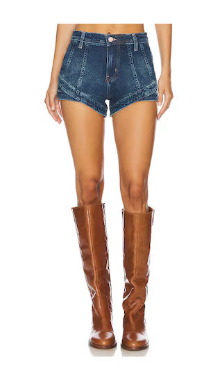 Free People x We The Free Crvy Mona High Rise Shorts In Bombay Blue in Denim-Dark. - size 24 | Revolve Clothing (Global)