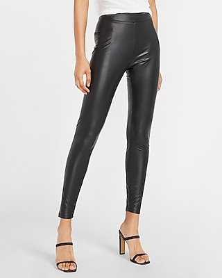 High Waisted Vegan Leather Stretch Ankle Leggings | Express