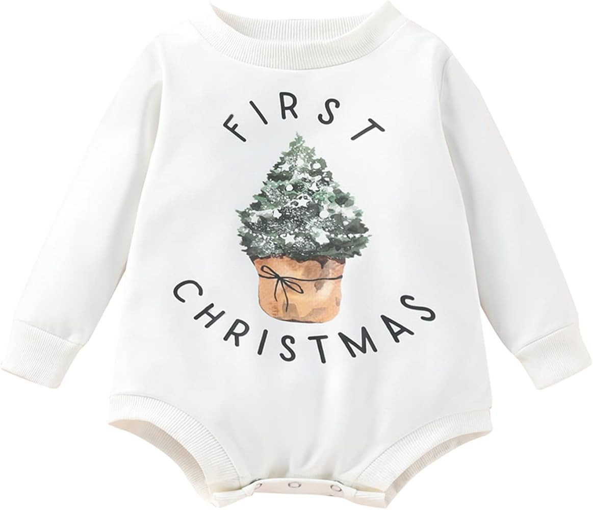 FYBITBO My First Christmas Baby Girl Boy Outfit Sweatshirt Romper Sweater Onesie Long Sleeve Body... | Amazon (US)