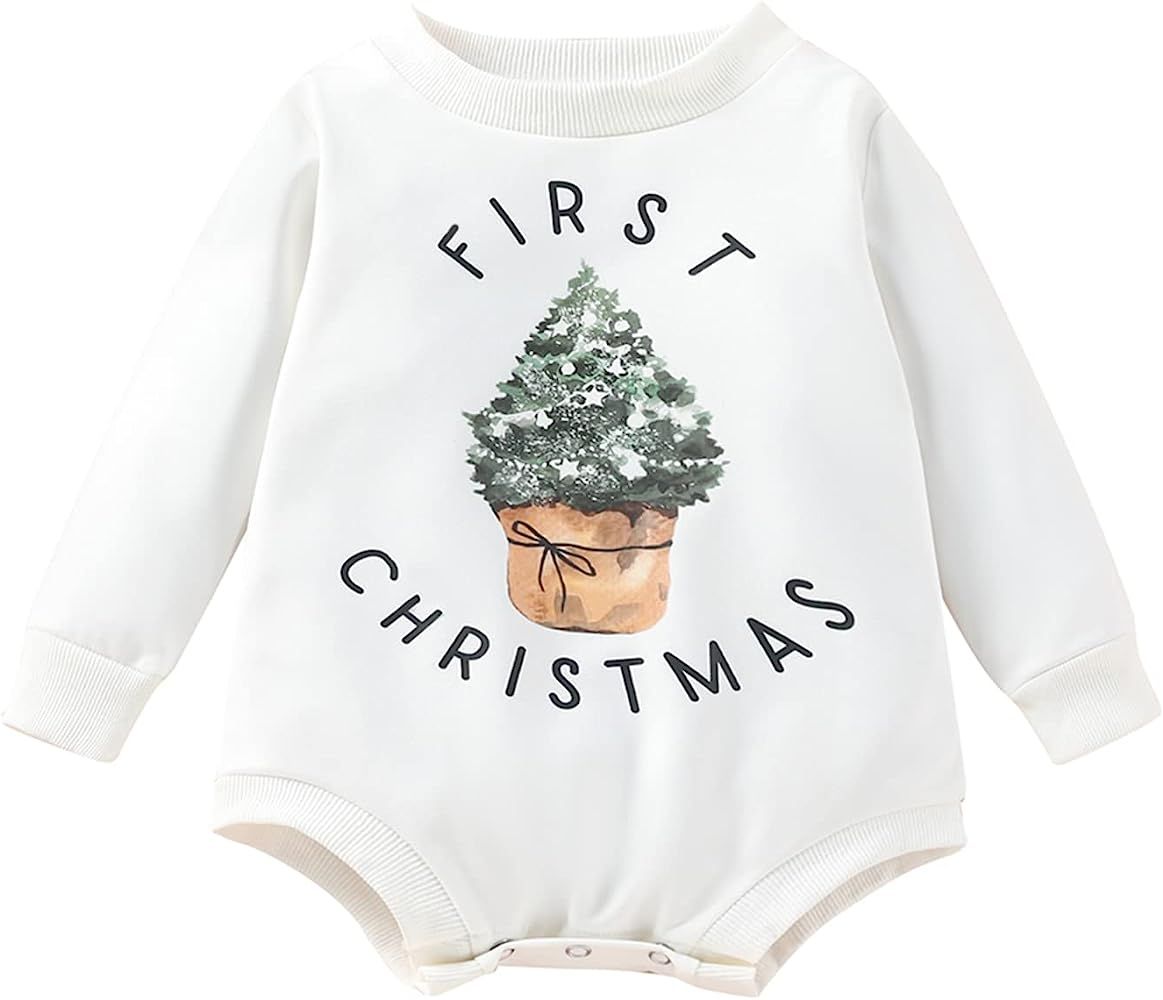 pengnight Christmas Baby Girl Boy Sweatshirt Romper Long Sleeve Crewneck Pullover Sweater Top Fall Winter Clothes | Amazon (US)