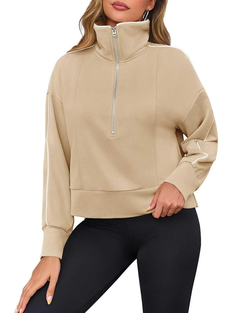 Fisoew Womens Oversized Half Zip Sweatshirt Casual Long Sleeve Loose Fall Cropped Pullover Tops | Amazon (US)