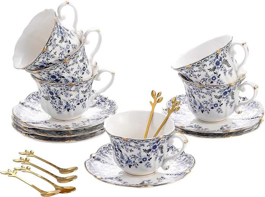 TATSUMI Country Roses 18 Peices Bone China Tea Cup And Saucer Set, English Vintage Tea Cups Of 6 ... | Amazon (US)
