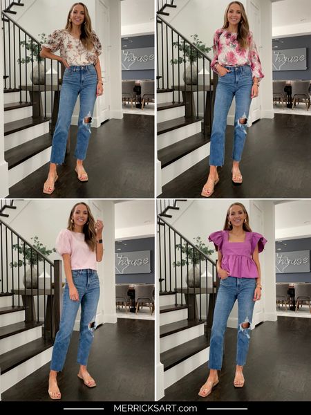 @express spring looks with pink blouses and distressed jeans (wearing size 2R in  jeans)

#LTKstyletip #LTKSeasonal #LTKunder100