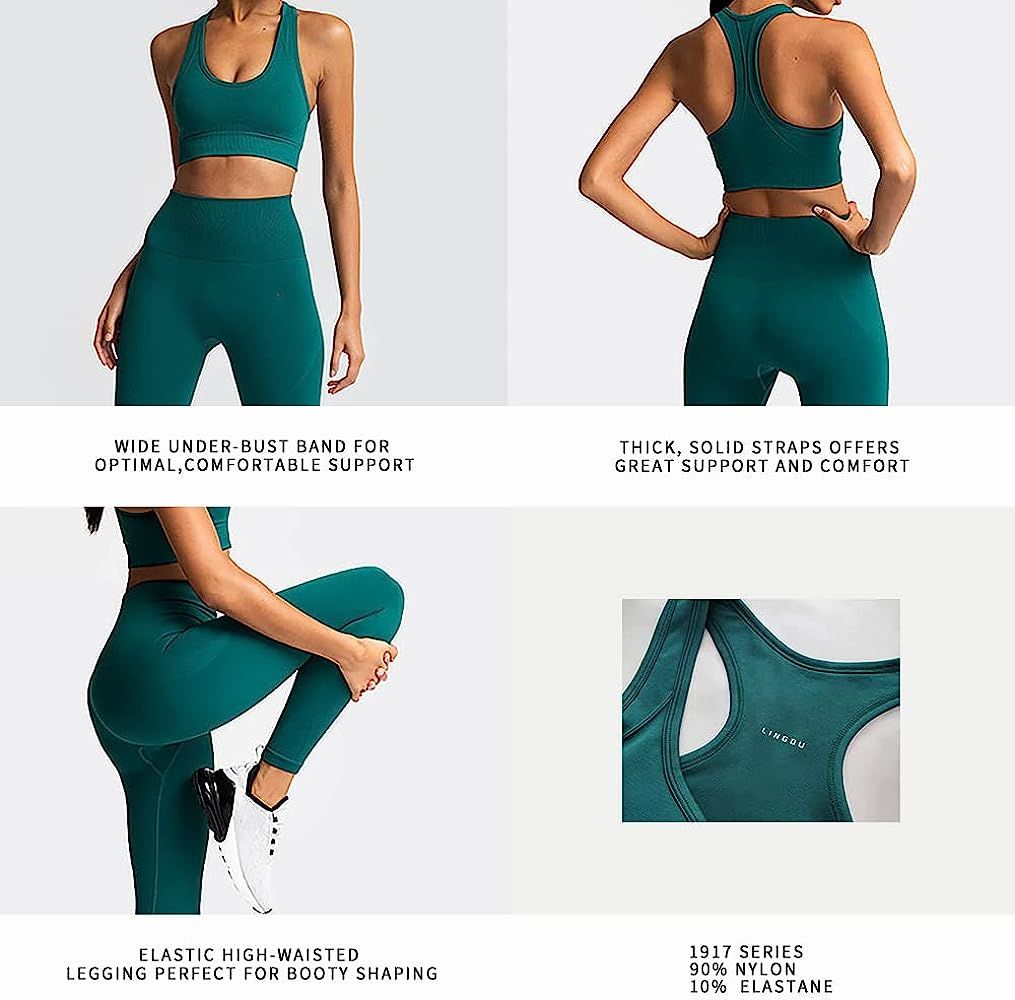 Women’s Yoga Outfits 2 piece Set Workout Tracksuits Sports Bra High Waist Legging Active Wear Athlet | Amazon (US)