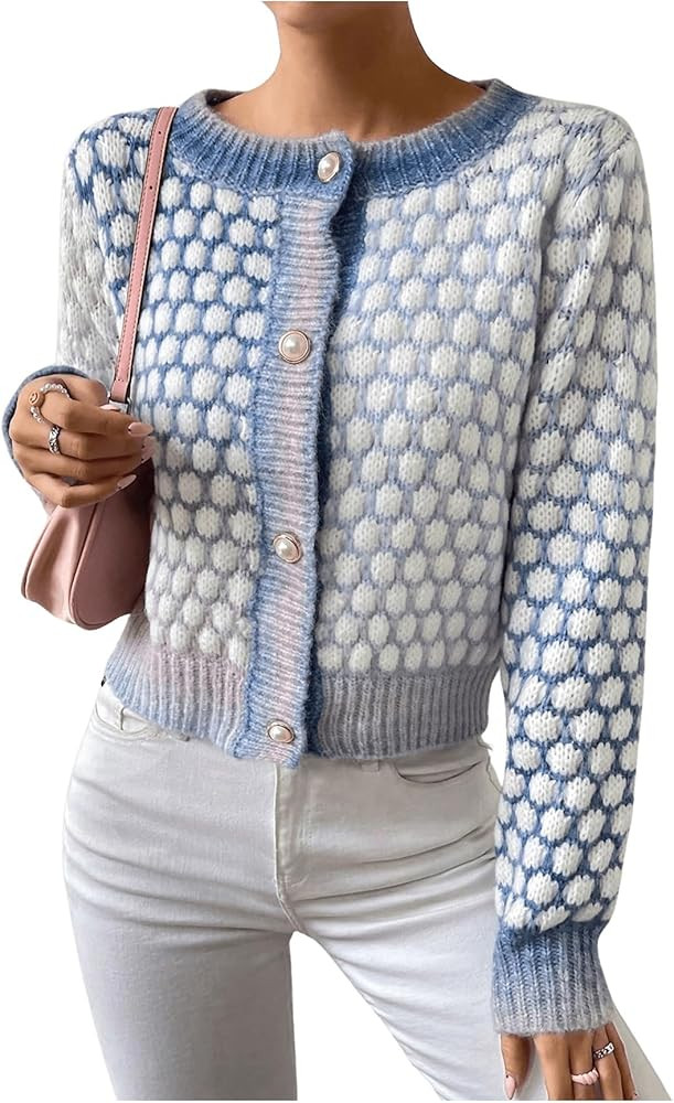 GORGLITTER Women's Button Up Colorful Cropped Cardigan Fall Clothes Cute Trendy 2025 Knit Tweed S... | Amazon (US)