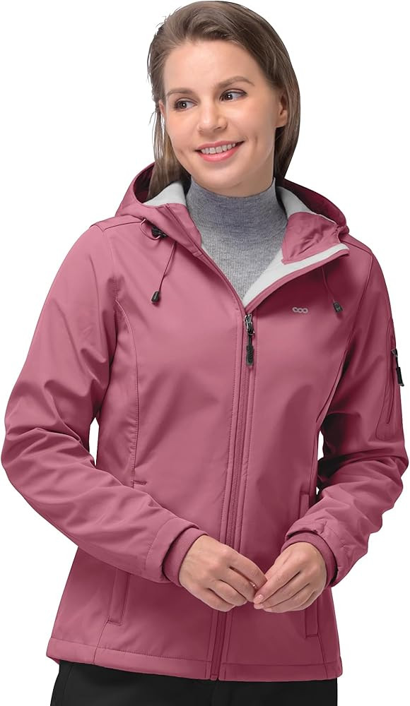 33,000ft Women's Softshell Jacket, Fleece Lined Warm Jacket Light Hooded Windproof Coat for Outdo... | Amazon (US)