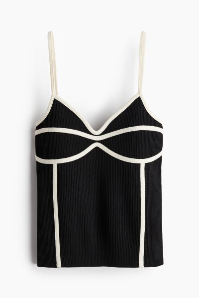 Top façon corset à bretelles fines - Encolure en V - Sans manches - Noir/crème - FEMME | H&M F... | H&M (FR, IT, ES, PT, BE)