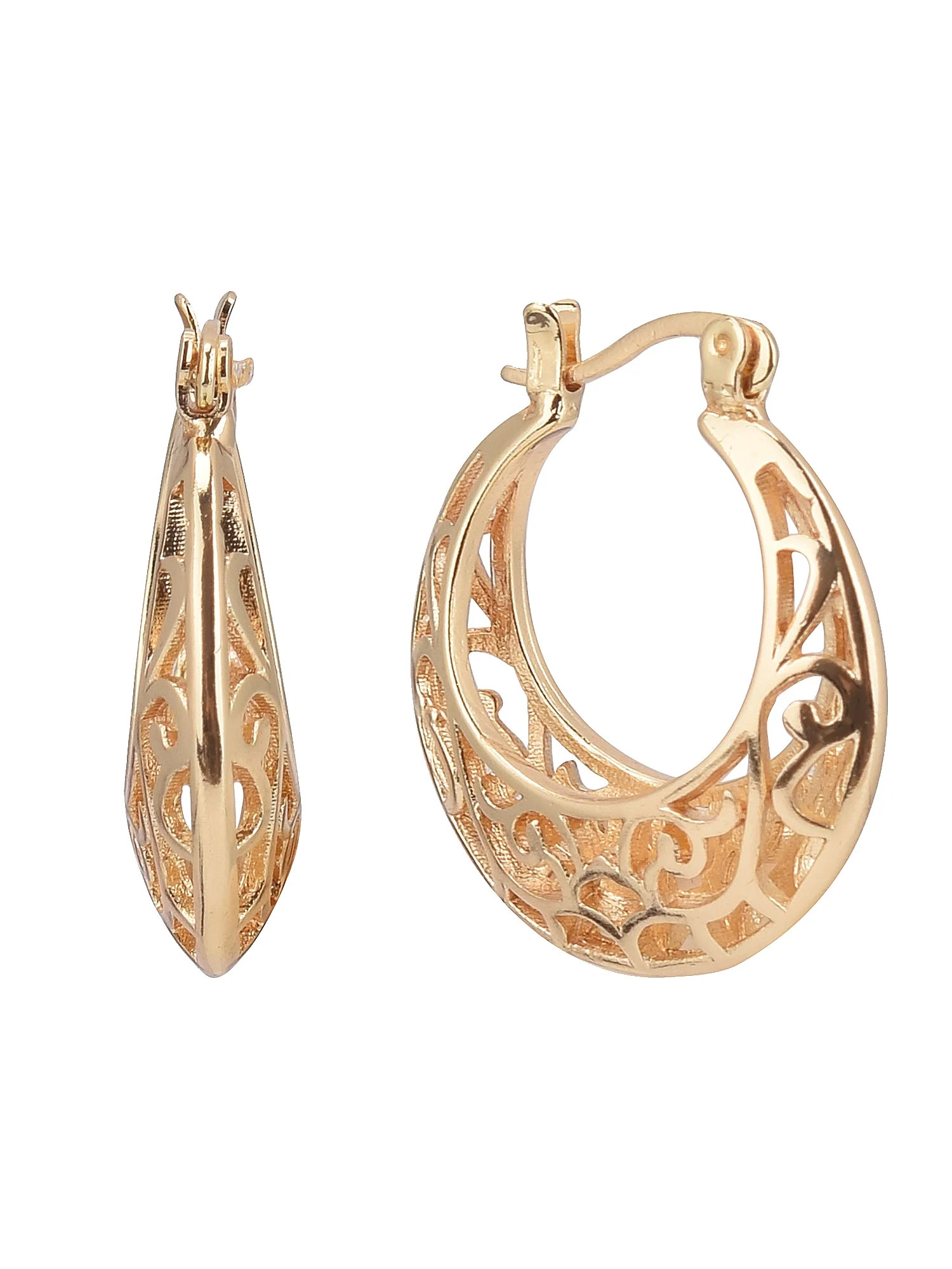 Time and Tru Adult Women's Gold Tone Filigree Hoop Metal Earring | Walmart (US)