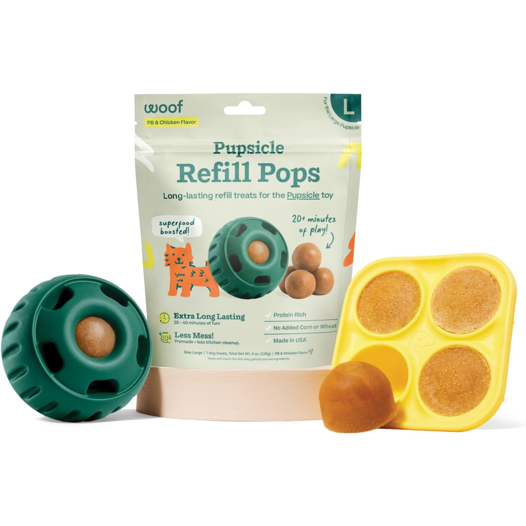 Woof Starter Pack Chicken & Peanut Butter Flavored Treats, Silicone Mold & Pupsicle Dog Toy, Large | Chewy
