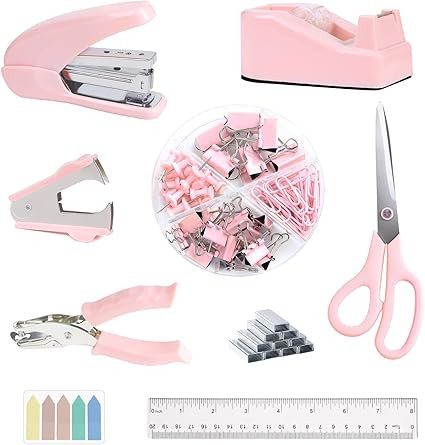 Pink Office Supplies and Accessories, Stapler and Tape Dispenser Set, Including Stapler, Tape Dis... | Amazon (US)