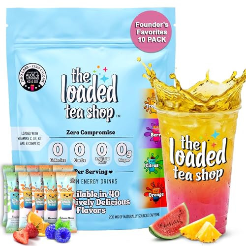 The Loaded Tea Shop Energy Drink Mix Sticks, Founder’s Favorites 10 Pack, Sugar-Free, Zero Calories, 200mg Natural Caffeine, No Artificial Colors/Flavors, Powder Packets w/ B Vitamins - Energy Drink Alternative | Amazon (US)