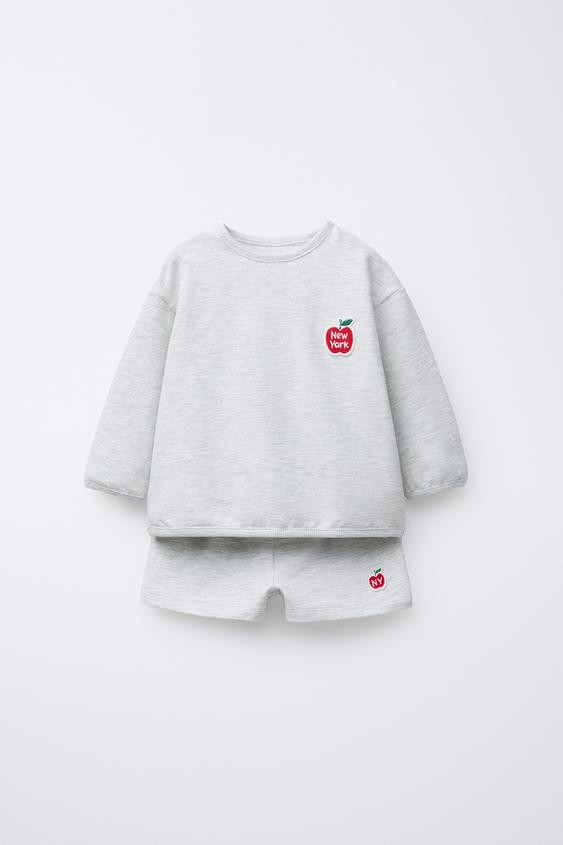 SWEATSHIRT AND BERMUDA SHORTS SET WITH APPLE PATCH | Zara US