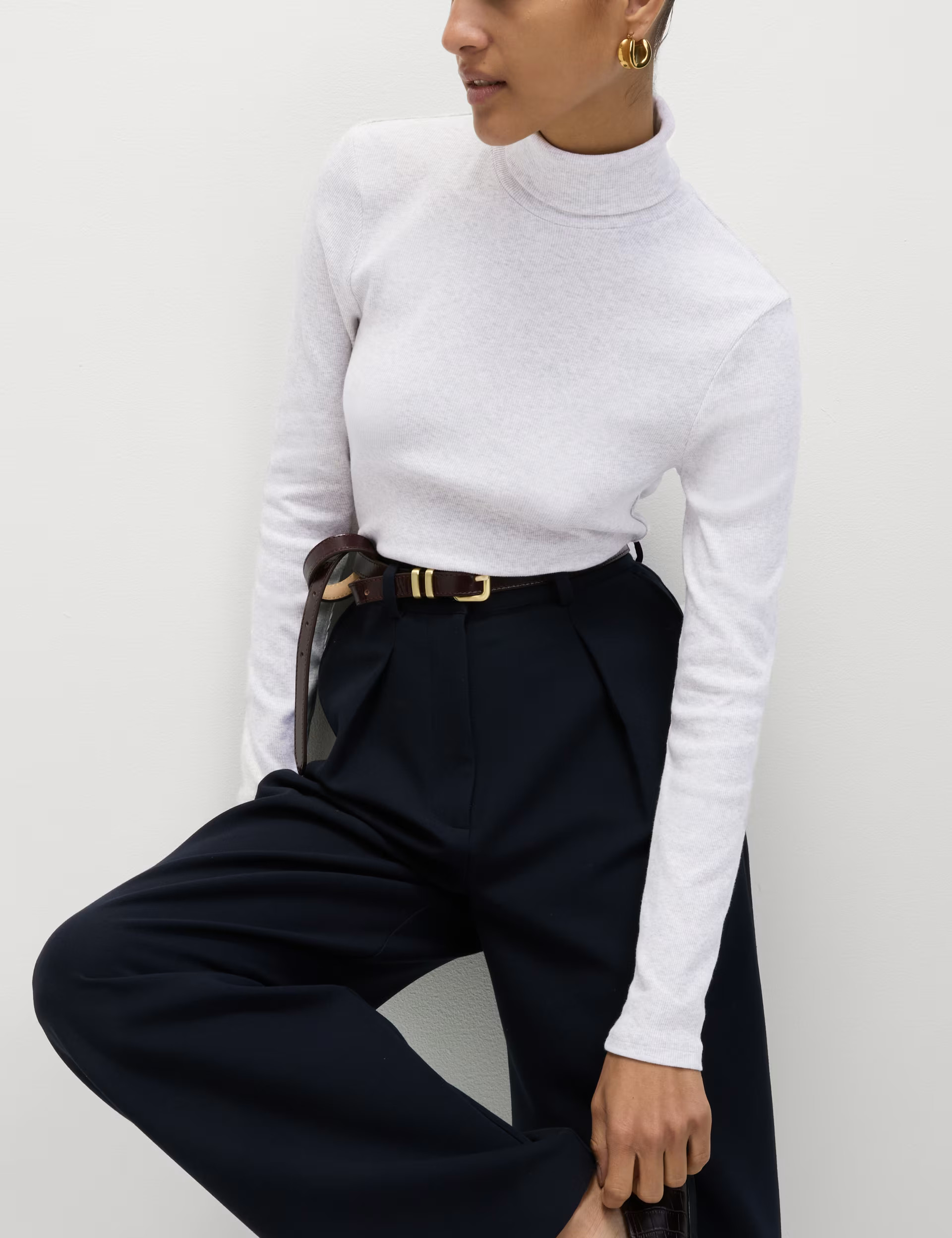 Cotton Rich Ribbed Funnel Neck Top | M&S | M&S | Marks & Spencer (UK)