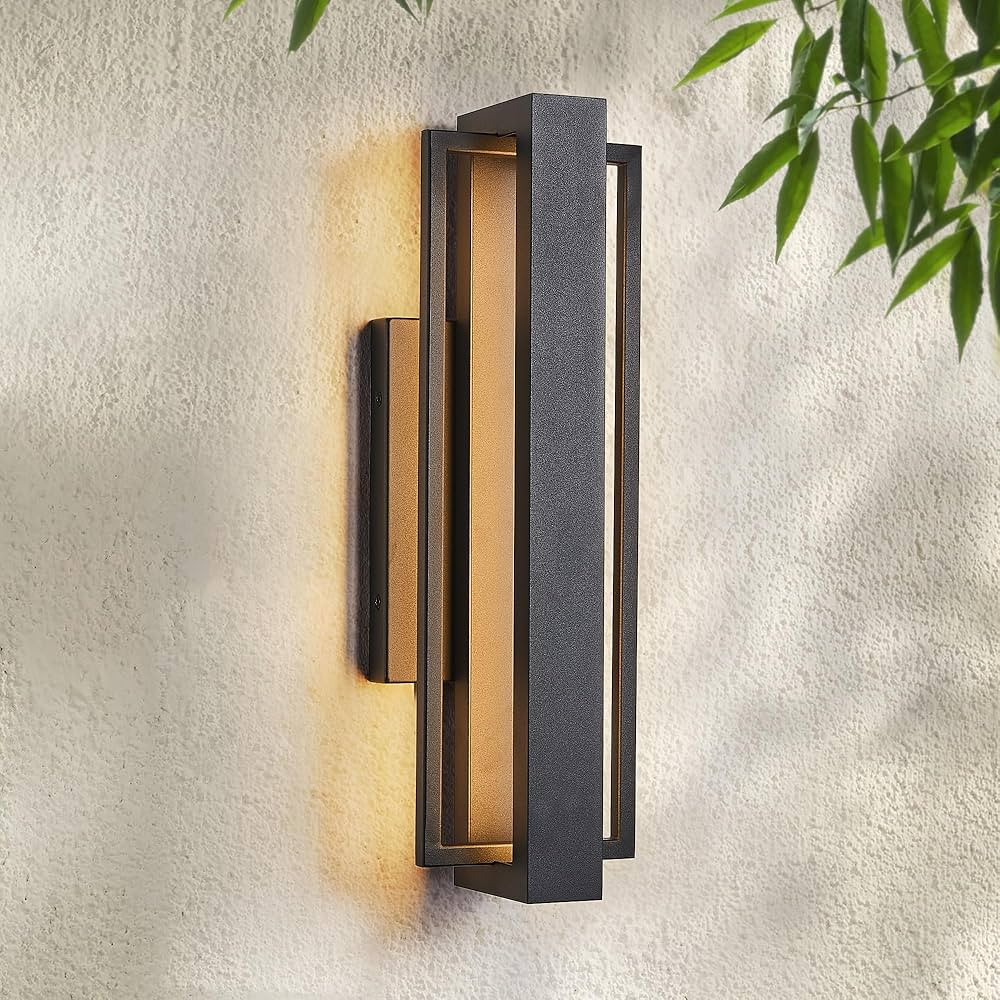 Double Square Frame Outdoor LED Wall Light, 15 Inch Textured Black Wall Sconce, Sleek Modern Ligh... | Amazon (US)
