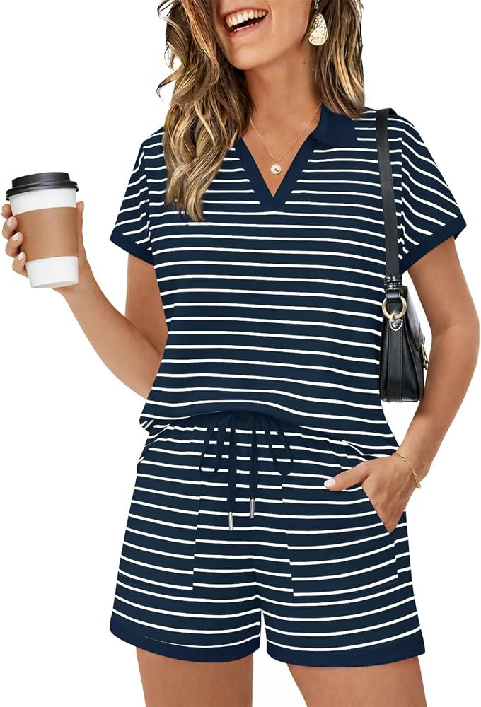 Yousify Womens Lounge Sets Two Piece Sets Summer Polo Shirts and Drawstring Shorts Matching Cloth... | Amazon (US)